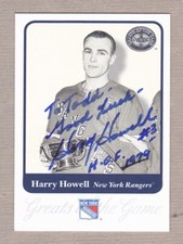 Harry Howell (DEC) signed 2001 Fleer Greats card #58-NY Rangers (HOF) #2