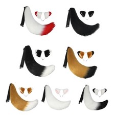 Tail and Ear Set Faux Fur Tail Kit Ears Headband Long Furry Tail