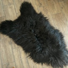 Genuine Sheepskin Rug Icelandic Black Sheep Skin Rug Long Shaggy Fur Rug 2x3 Rug