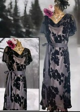 New Jacques Vert Black Floral Velvet Silk Cowl Devore Evening Dress Wedding 18