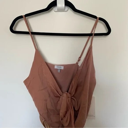 TOBI Top Size S Spaghetti Strap Tie Front Sateen Bodysuit Thong NEW - Picture 2 of 11