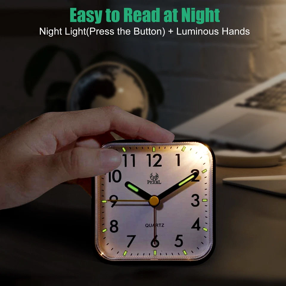 Led Desk Quiet Non Ticking Battery Powered Bedroom Alarm Clock Nightlight Sleep - Image 2 of 4