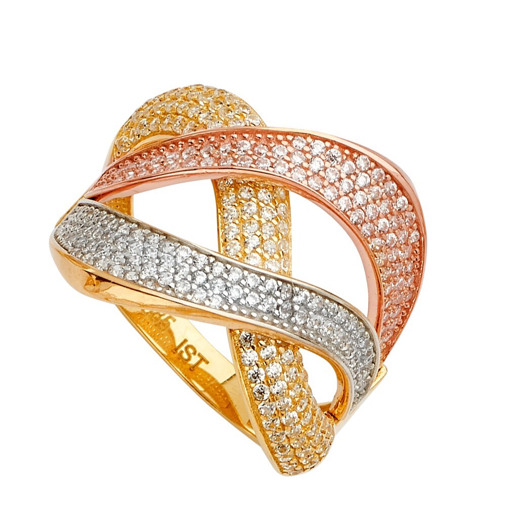 GOLD - 14K Tri Color Multi Line MP Cubic Zirconia Ring | eBay