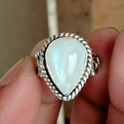 Moonstone 925 Sterling Silver Band& Meditation Statement Handmade All Size-U-25