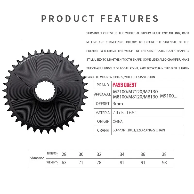 3mm MTB Bicycle Chainring 28-38T for M9100 M8100 M8120 M8130 M7100 M7120 M7130 - Image 4 of 4