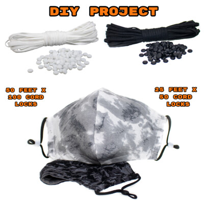 Craft County Elastic Cord (50 / 25 Feet) with Cord Locks (50 / 100 Pcs) DIY Mask