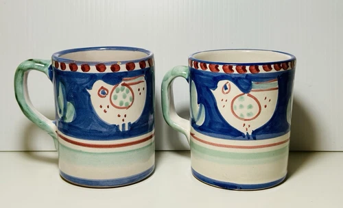 Vietri Solimene Campagna Chicken Blu Made in Italy Mugs 2pc Set A