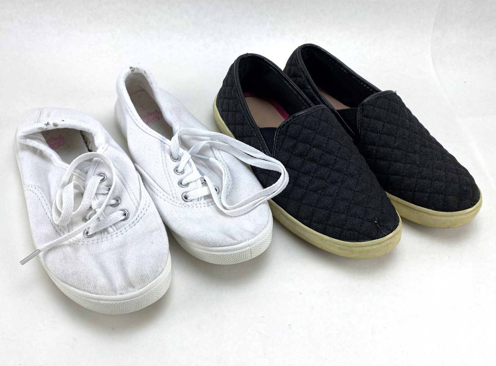 Lotto 2 paia scarpe slip on casual bambina e tela bianche e nere taglia 3