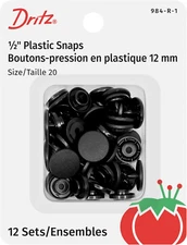 Plastic Snaps, Round, Black, Size 20 12-Count