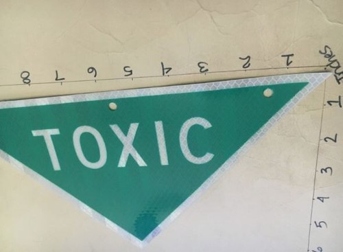US Military Battlefield Toxic Warning Sign - NOS Triangular 11.5" x 5.75"