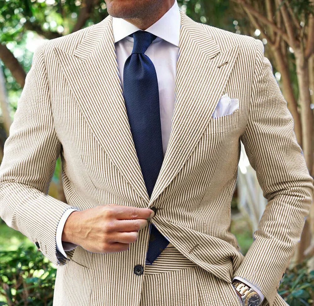 Bone stretch cotton blend seersucker suit | Icon Custom Suits