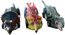 Lot of 3 Dinosaur Dino Animal Pull-Back Cars Unbranded Plastic 4-in