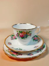 Colclough Floral Rose Bone China Trio - Cup, Saucer, Plate 