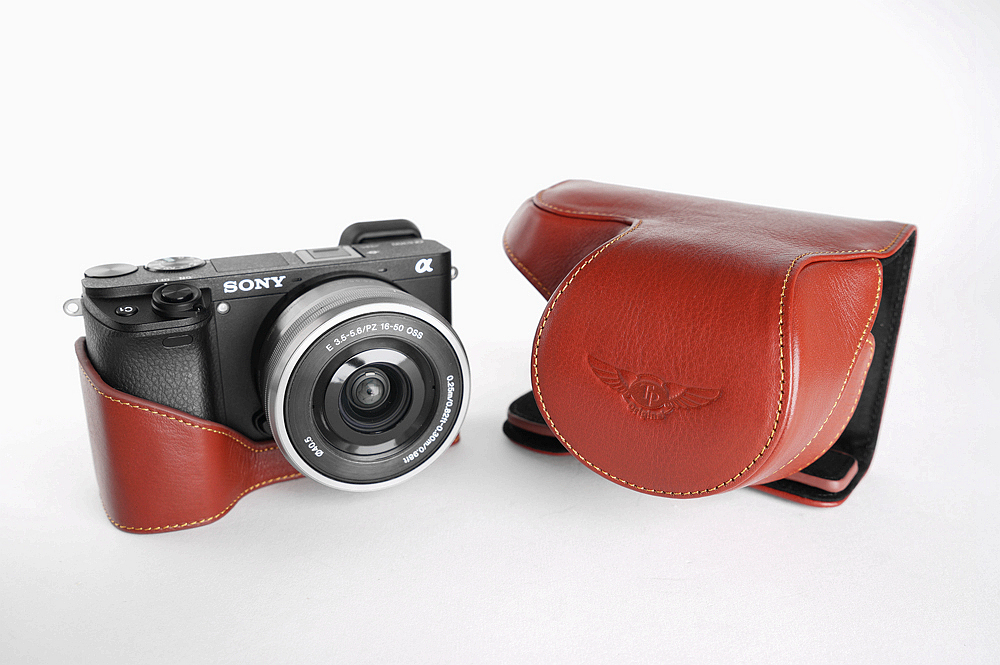 Genuine Real Leather Full Camera Case Bag Cover for Sony A6300 16-50mm Lens