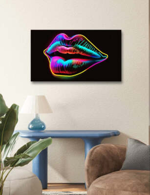 Lippen  Pop Art Neon Stil Ai Bild Leinwand Druck Bild Wandkunst