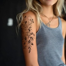 Floral Butterfly Temporary Tattoo Large Black Botanical Water Transfer Design