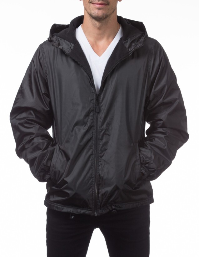 PROCLUB MENS LIGHTWEIGHT WINDBREAKER PRO CLUB HOODED FLEECE LINED RAIN JACKET