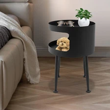 40x40x55cm Modern Side Table, Round Table with Open Storage, Bedside Table