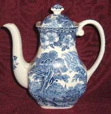 ENOCH WEDGEWOOD BLUE & WHITE 'WOODLAND' COFFEE TEA POT EX 