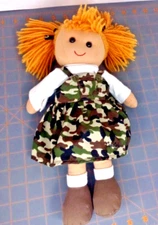 Carrot Red Hair Fabric Doll Camo Dress Hair Bows