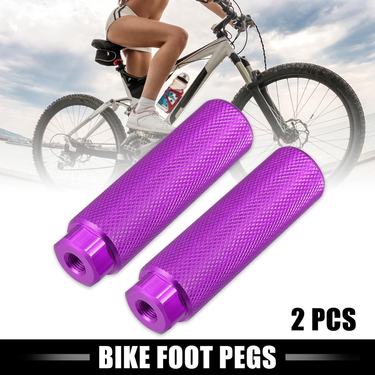 Pair Aluminum Alloy Rear Foot Pegs Purple for BMX Bicycle Fit 3/8