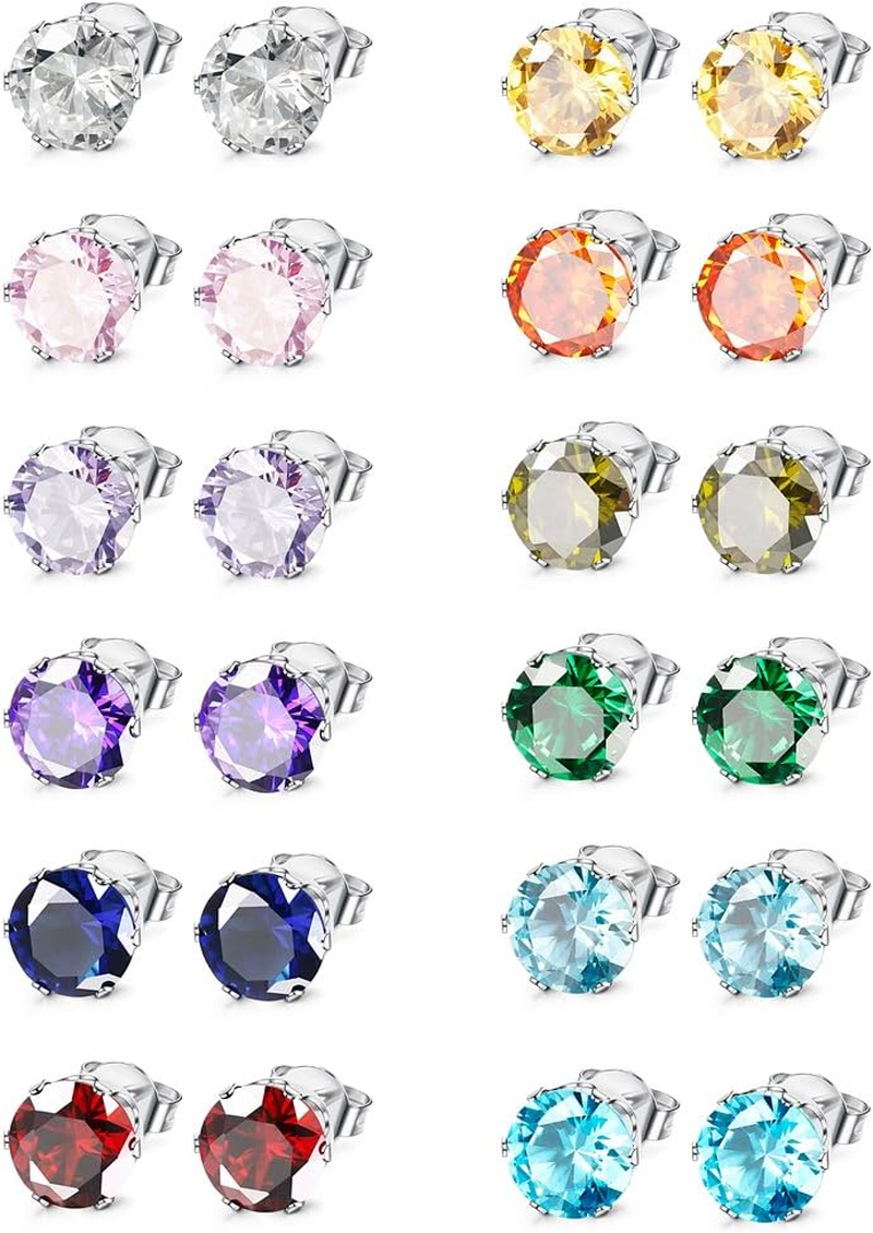 Hypoallergenic Stud Earrings for Women and Men in Surgical Steel with Birthstones-image