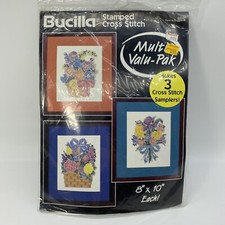 Bucilla Stamped Cross Stitch Kit NEW Floral arrangement 64187 Makes 3 Samplers
