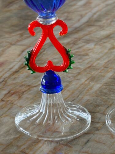 4 gafas cordiales venecianas sopladas a mano de cristal artístico multicolor de Murano - Imagen 3 de 11
