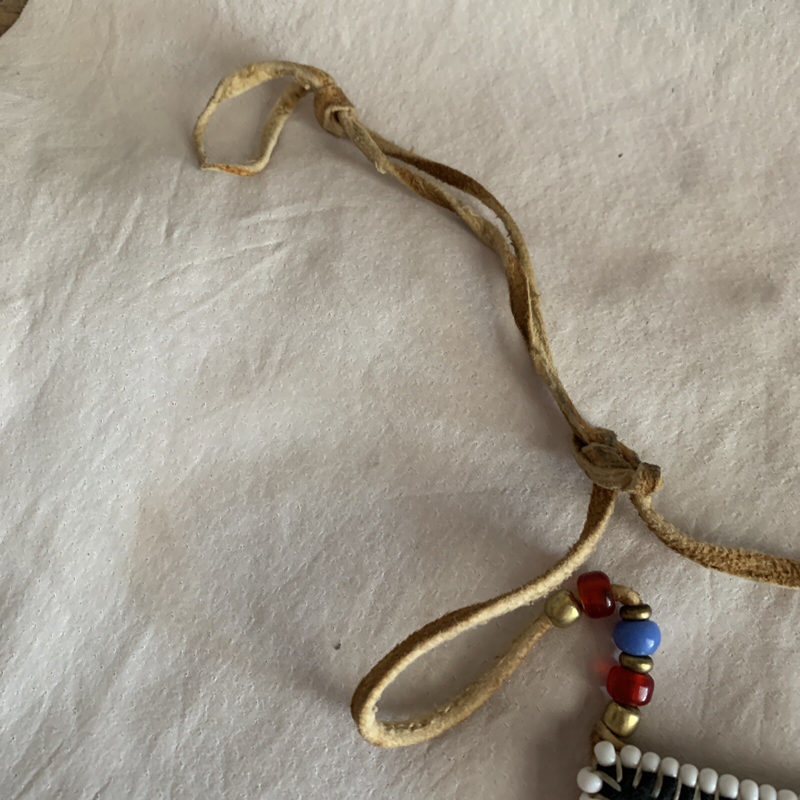 native american leather beaded statement amulet t… - image 5