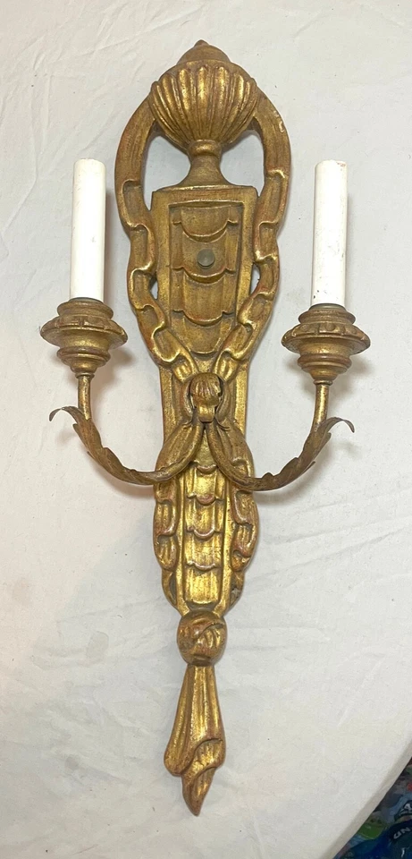 arandela de parede vintage ornamentada do século italiano esculpida à mão madeira dourada ferro - Imagem 4 de 4