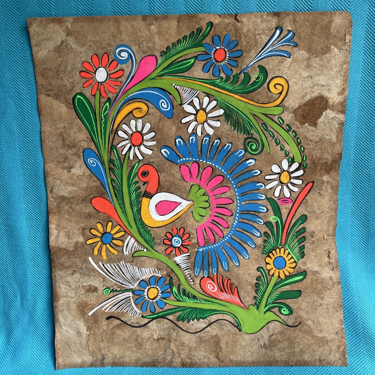 Vintage Talavera PEACOCK Bird folk Art hand Painted Mexican