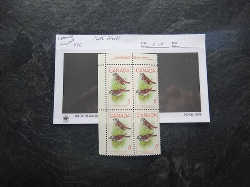 canada scott #496 mint never hinged cat. value $2.50 plate block