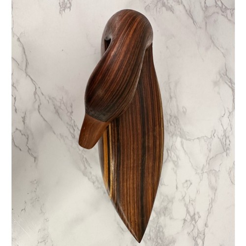 India Wood Hand Carved Duck Figurine Decor Vintage Sculpture Curved Signed Brown - Picture 3 of 7