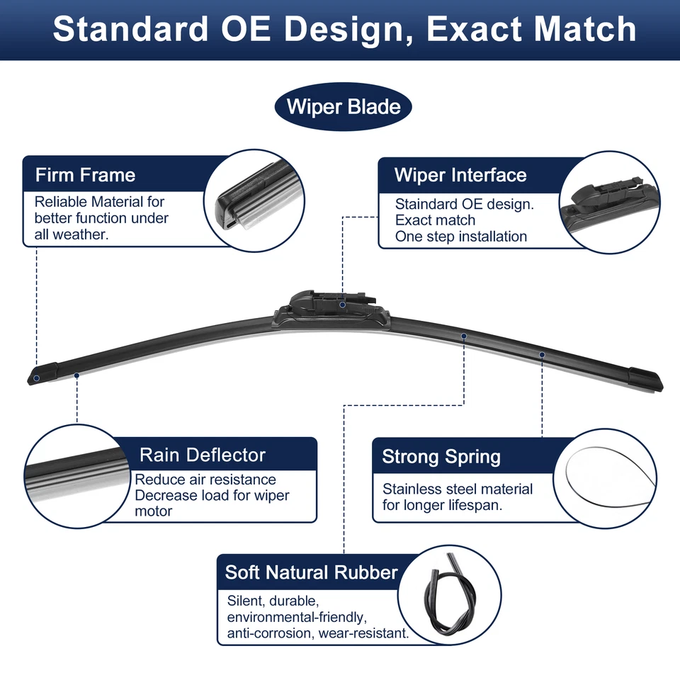 Pieza de 2 escobillas limpiaparabrisas delanteras de silicona para Lincoln MKX 2007-2015 Foto 4 de 4