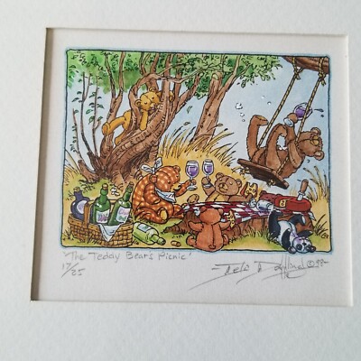 Vintage Art Print The Teddy Bears Picnic Framed SIGNED Numbered 17