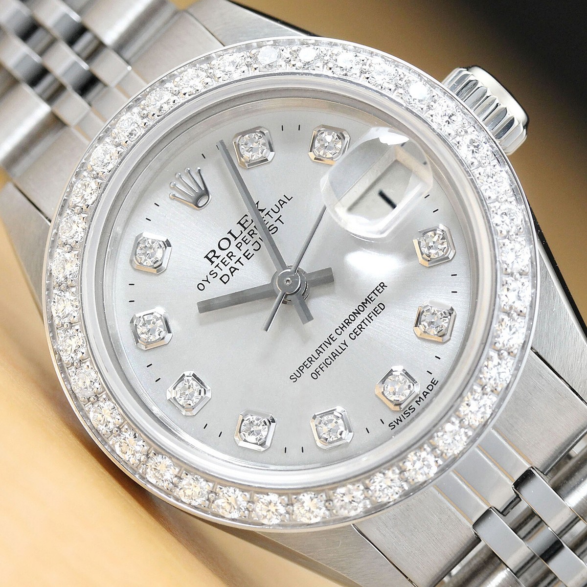 LADIES ROLEX DATEJUST 69174 QUICKSET SILVER DIAMOND 18K WHITE GOLD