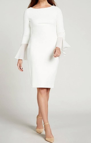 CALVIN KLEIN CHIFFON BELL SLEEVE SHEATH DRESS, WHITE/CREAM , SIZE 10P NWT - Picture 7 of 12