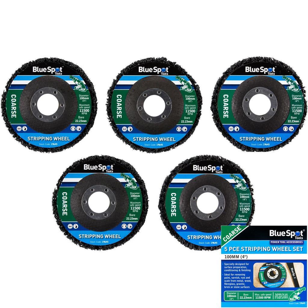 BlueSpot 5pc 100mm Coarse Stripping Wheel Rust Paint Abrasive Removal Set 4""