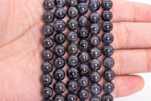 8MM Genuine Natural Blue Purple Iolite Beads Grade A+ Round Gemstone Loose Beads - Picture 3 of 4