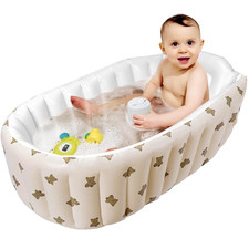Inflatable Baby Bathtub with Pump  Back Support   Portable Bear Tub