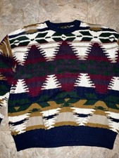Vintage Eddie Bauer Men  s Geometric Patterned Sweater medium 