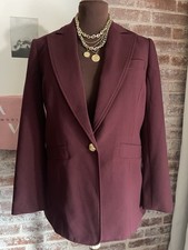 New Talbots Petites Wine Color Blazer Jacket Gold Buttons Lined Size 16 Petite