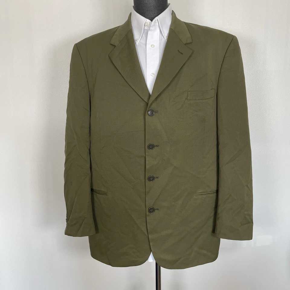 Abrigo deportivo Raspinni para hombre 44R verde oliva lana maciza cuatro botones Foto 3 de 4