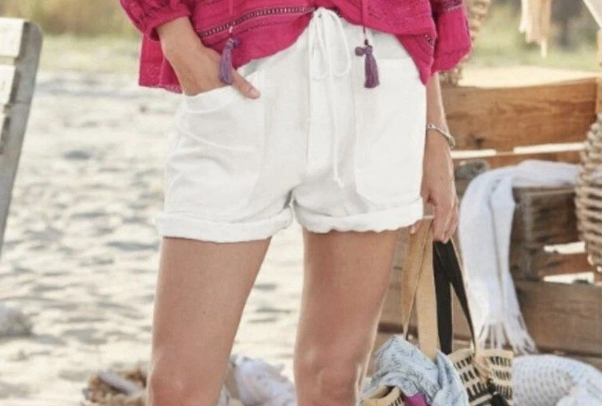 NEW Sundance Catalog Women White Linen Blend Shorts SEA LEVEL Nautical Beach PS