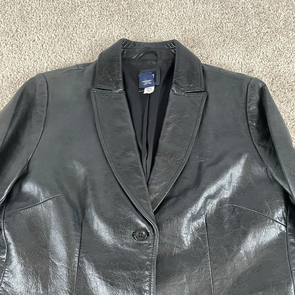 Vintage Gap Leather Blazer Jacket Women's Medium Black Y2K Grunge Retro Sleek R1 - Image 4 of 4