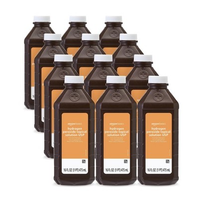 Amazon Basics - Hydrogen Peroxide Topical Solution USP, 16 Fl Oz (Pack Of 12)