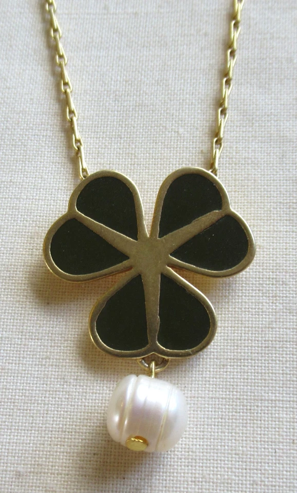 COLLAR COLGANTE TRÉBOL TRÉBOL ESMALTE DANÉS PEREGRINO TONO DORADO 14-17" (13101) Foto 2 de 4