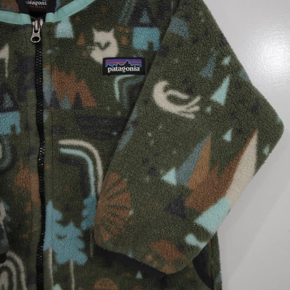 Chaqueta Patagonia Bebé 12-18 Meses Verde Synchilla Cárdigan Polar Con Capucha Cremallera Foto 4 de 4