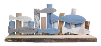 Holz Fischschwarm Ornament Küste Maritim Strand Haus Deko groß 38 cm