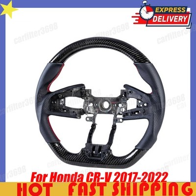 New Carbon Fiber Flat Bottom Leather Steering Wheel Fit For Honda CR-V 2017-2022